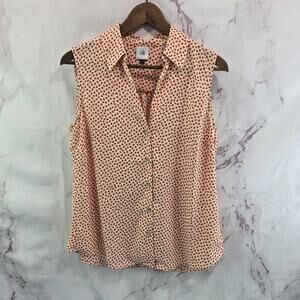 CAbi Shirt Womens Small Red White Floral Tank Blouse Blossom Button 3982